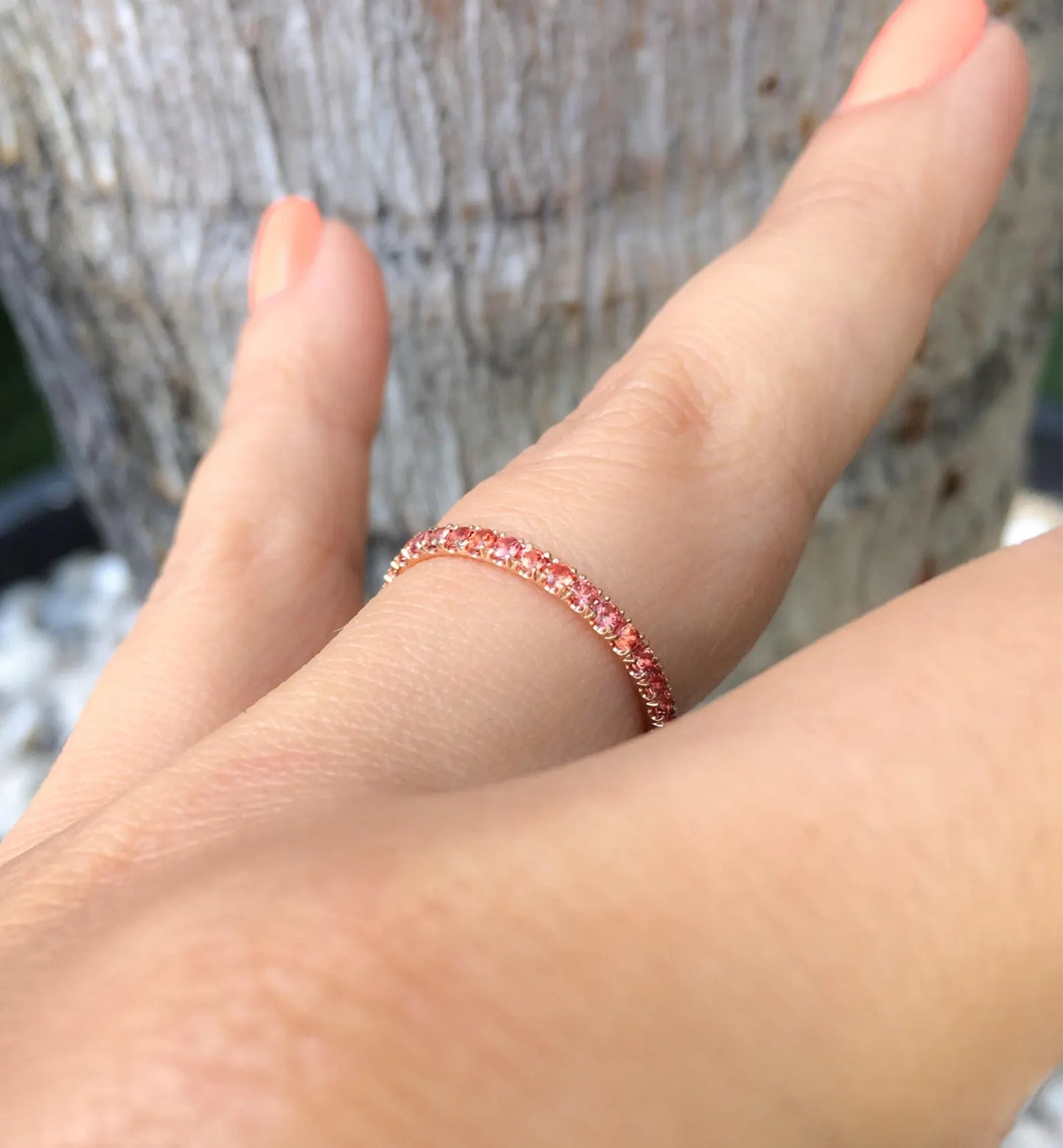 Reserved Listing for Samira/ Two 18K Full Eternity Rings - 2.3mm U-Prong Set White Sapphire Band and 2mm Pave Set Padparadscha Sapphire Band