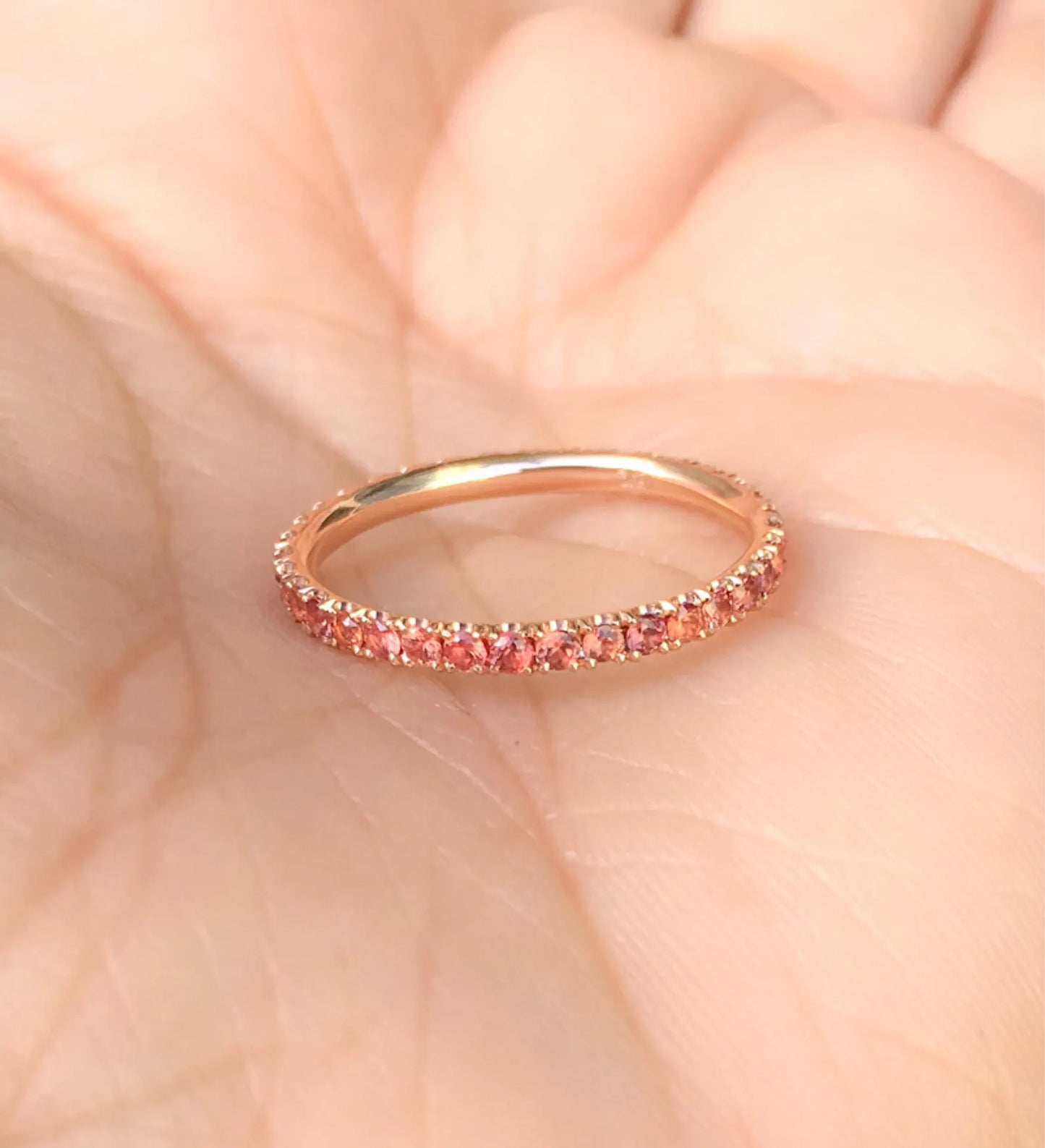 Reserved Listing for Samira/ Two 18K Full Eternity Rings - 2.3mm U-Prong Set White Sapphire Band and 2mm Pave Set Padparadscha Sapphire Band