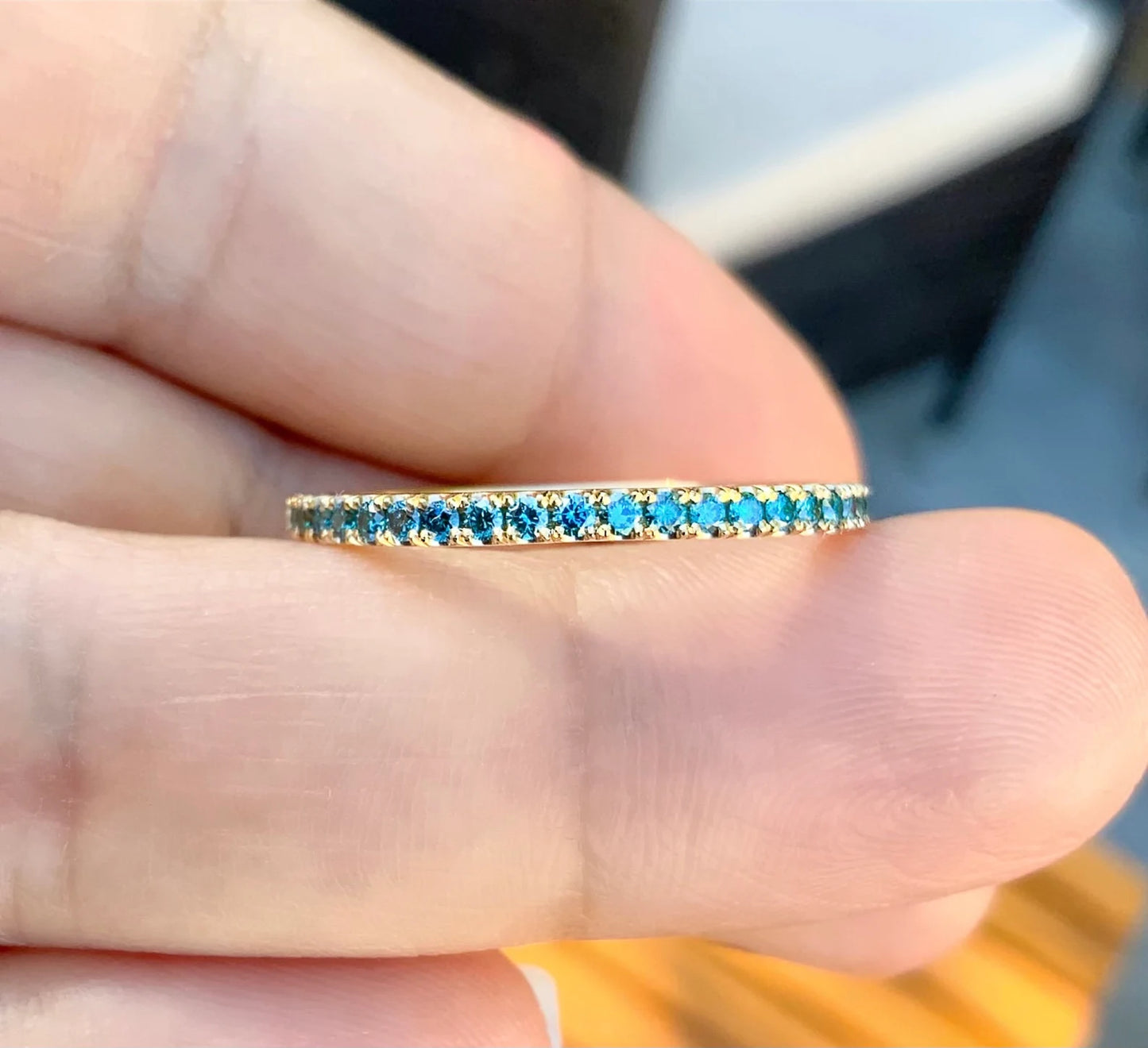 Reserved for Bradley/ Set of Two Bands: One with Blue Diamonds one with Santa Maria Aquamarines