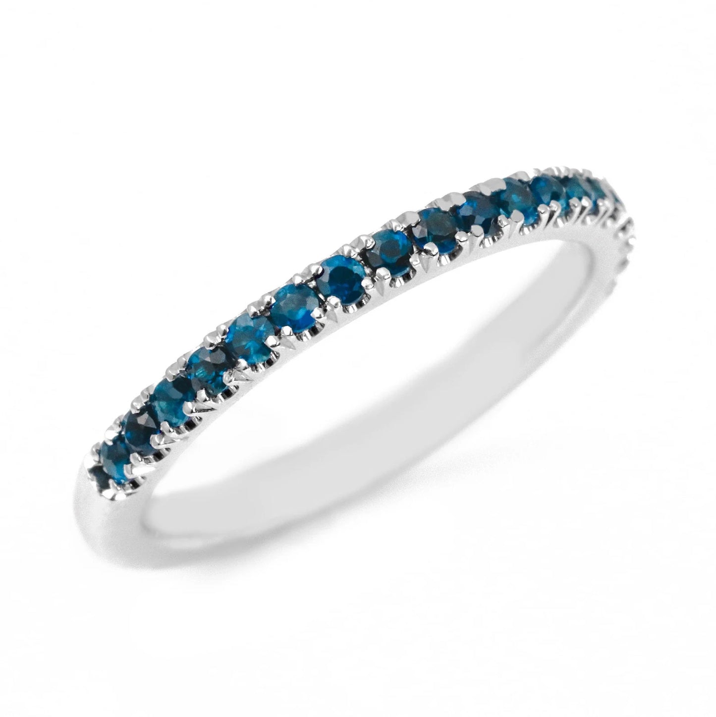 Blue Diamond Stacking Ring/ 2mm Half Eternity Pave Blue Diamond Wedding Anniversary Ring/ 14K, 18K or Platinum