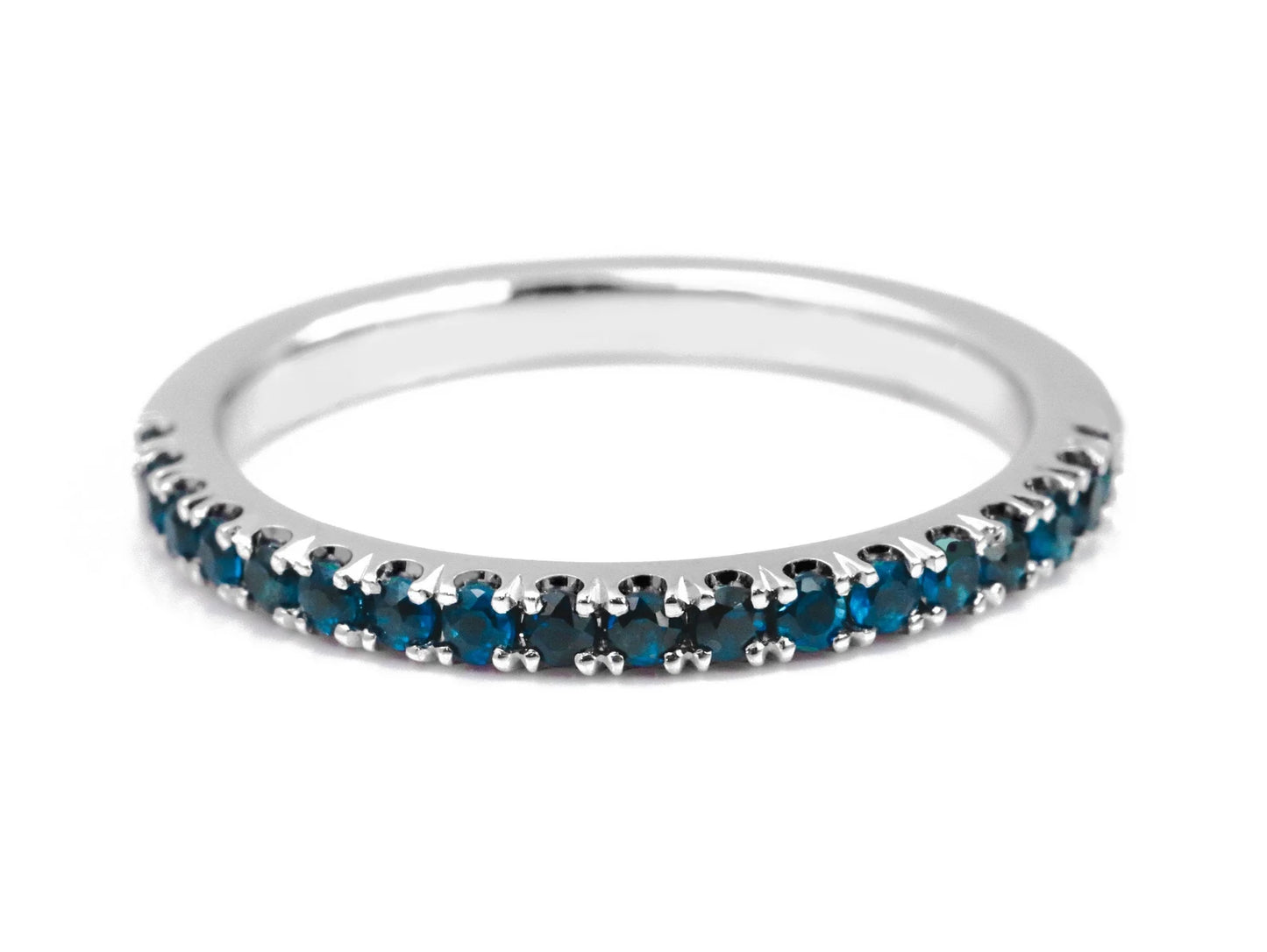Blue Diamond Stacking Ring/ 2mm Half Eternity Pave Blue Diamond Wedding Anniversary Ring/ 14K, 18K or Platinum