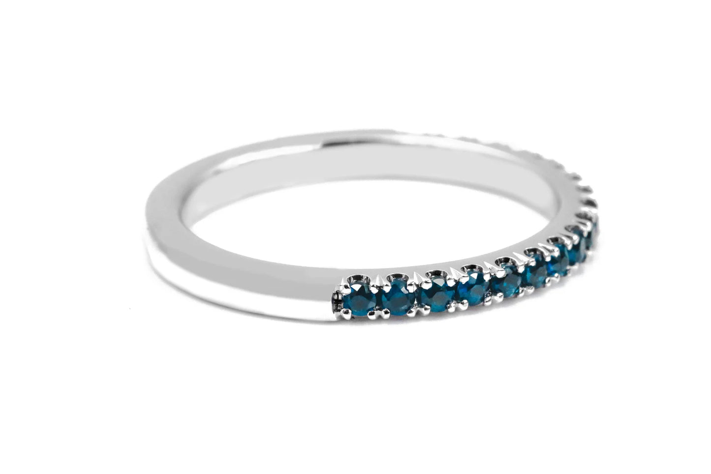 Blue Diamond Stacking Ring/ 2mm Half Eternity Pave Blue Diamond Wedding Anniversary Ring/ 14K, 18K or Platinum