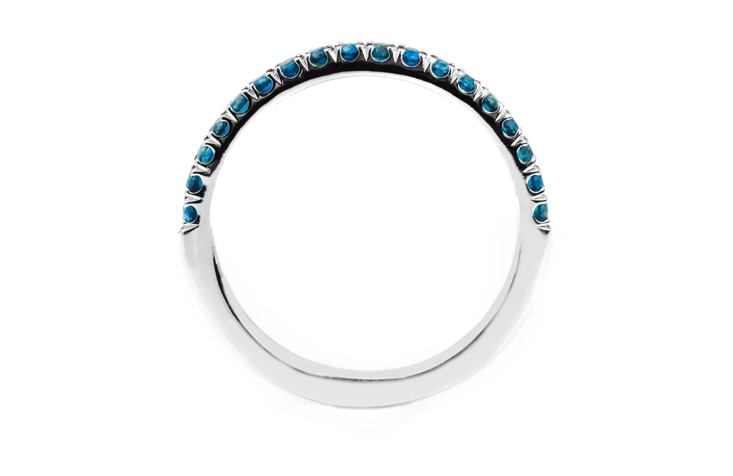 Blue Diamond Stacking Ring/ 2mm Half Eternity Pave Blue Diamond Wedding Anniversary Ring/ 14K, 18K or Platinum