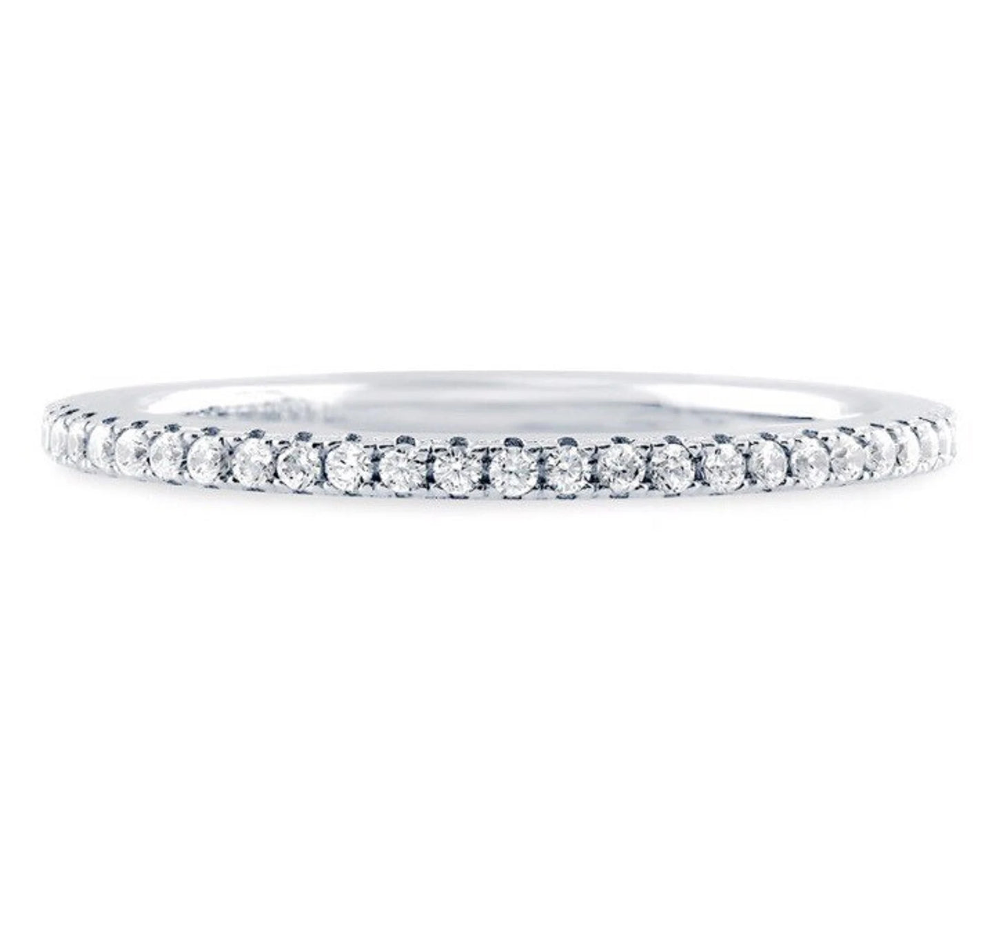 White Sapphire Stacking Ring/ 1.5mm Dainty White Sapphire Pave Full Eternity Ring/ Sapphire Infinity Ring/ White Sapphire Wedding Anniversary Band