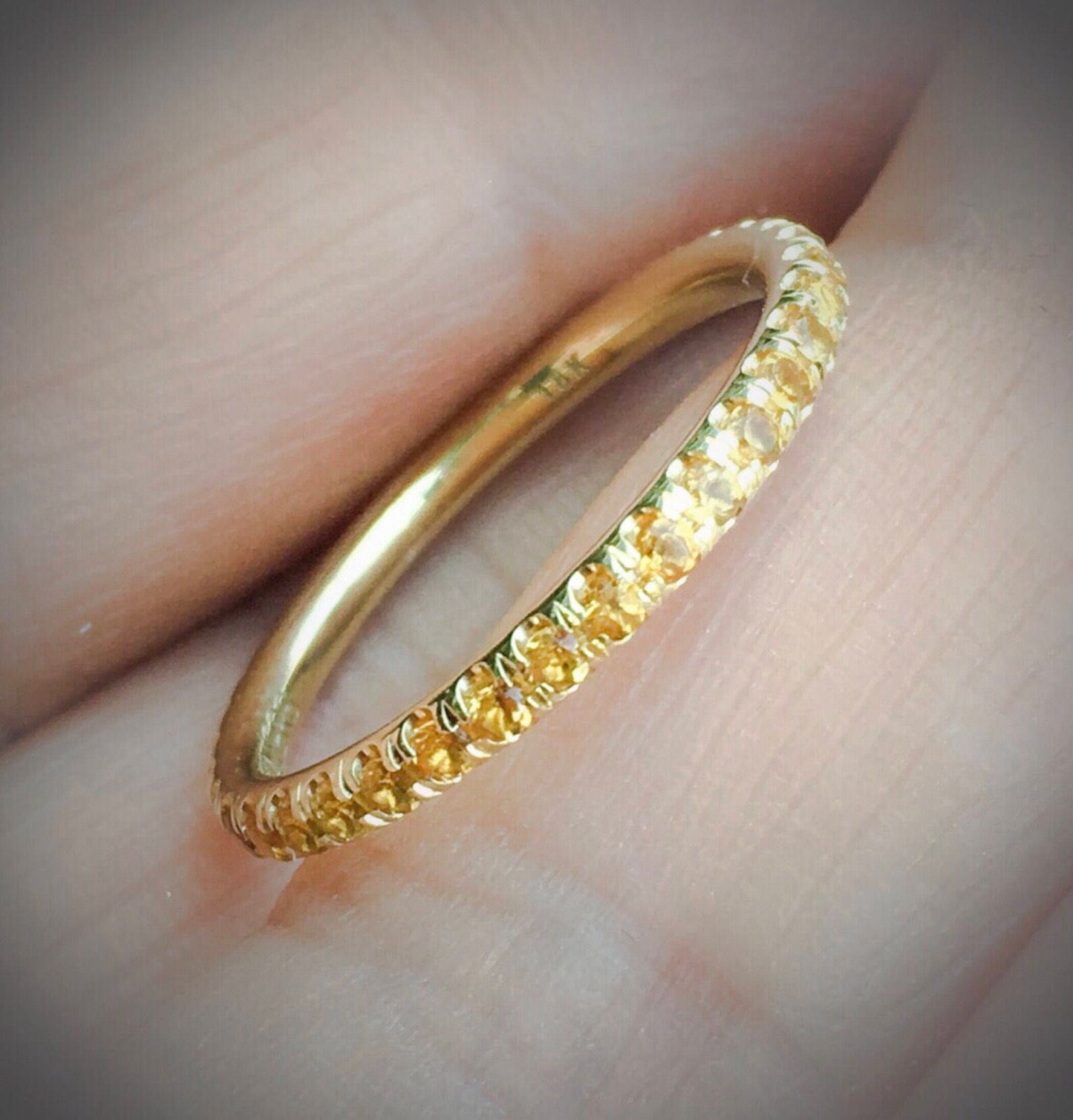 Citrine Eternity Ring/ Pave Full Eternity Natural Citrine Band/ 2mm Citrine Infinity Ring/ November Birthstone Stack Band/ 13th Anniversary