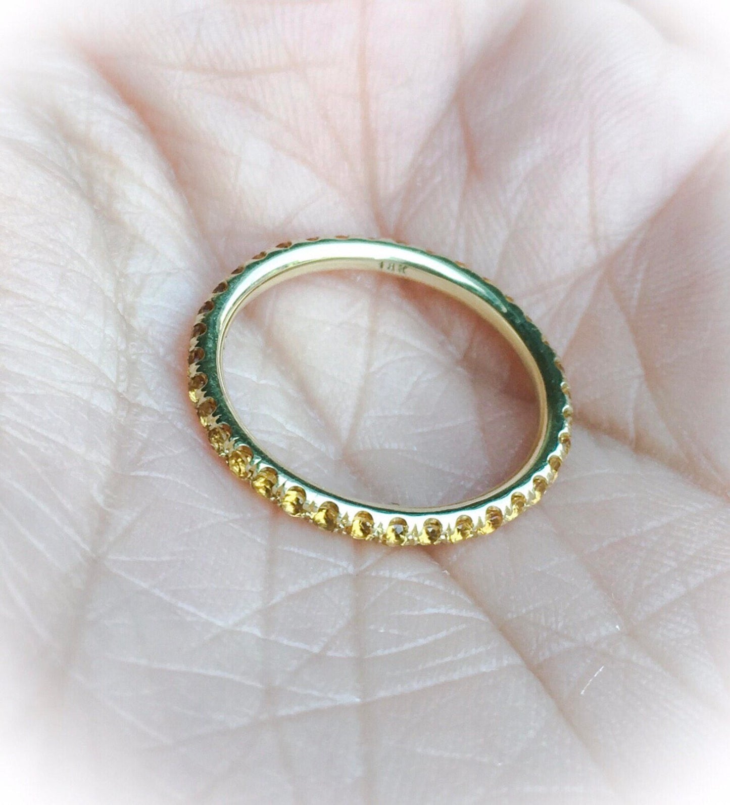 Citrine Eternity Ring/ Pave Full Eternity Natural Citrine Band/ 2mm Citrine Infinity Ring/ November Birthstone Stack Band/ 13th Anniversary