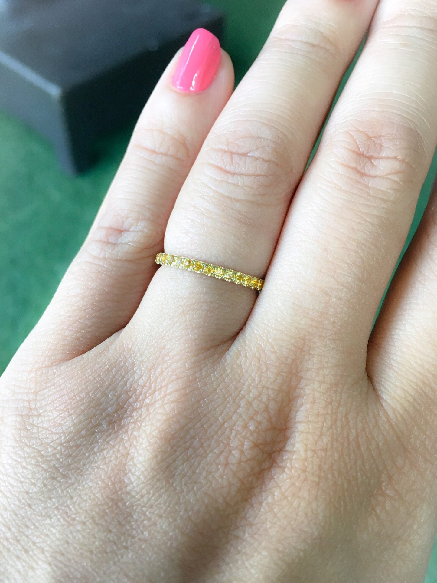Citrine Eternity Ring/ Pave Full Eternity Natural Citrine Band/ 2mm Citrine Infinity Ring/ November Birthstone Stack Band/ 13th Anniversary