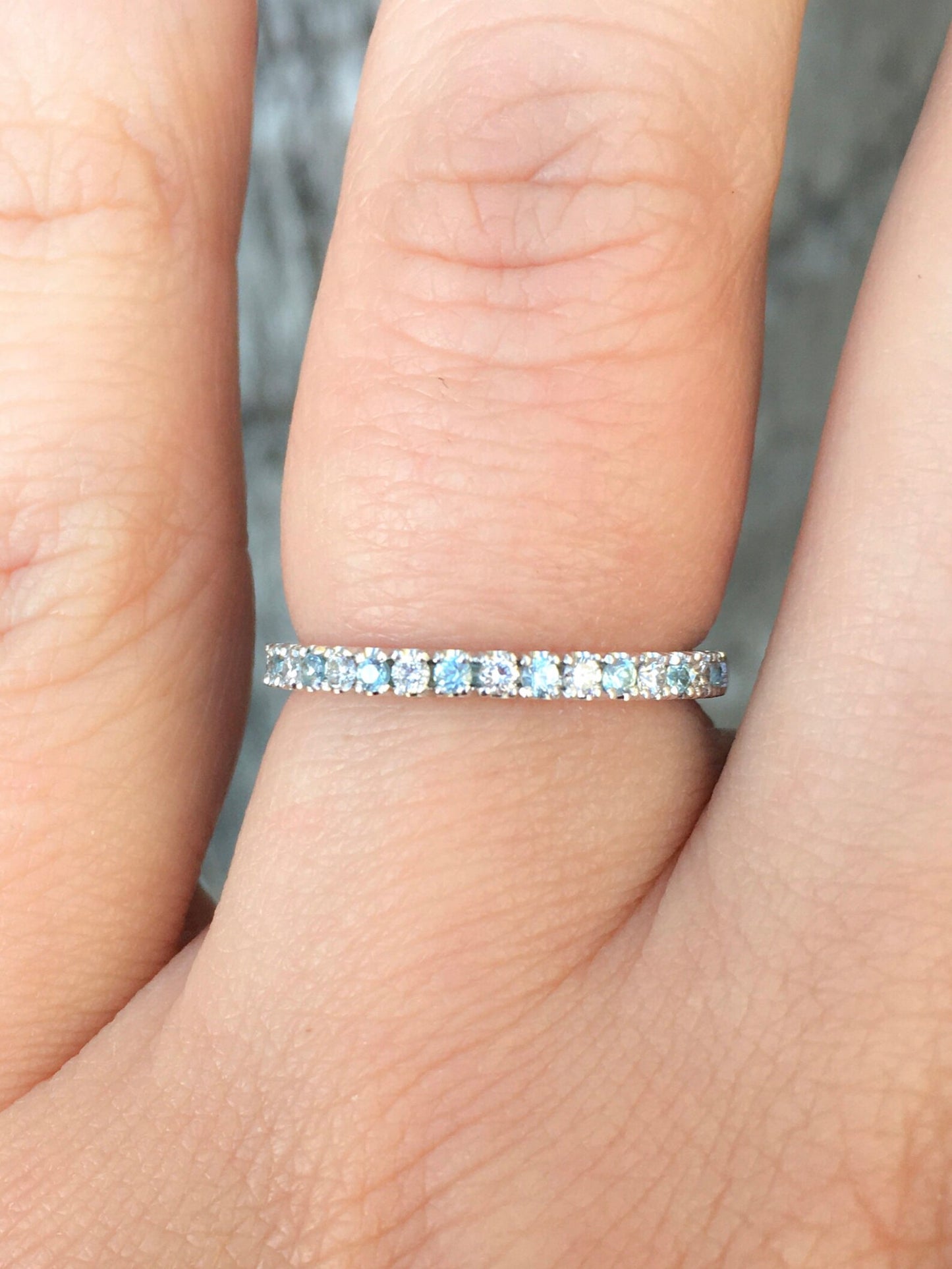 Blue Zircon Diamond Band/ 2mm Alternating Diamond Blue Zircon Pave Half Eternity Ring/ Diamond Blue Zircon Wedding Band or Anniversary Stack