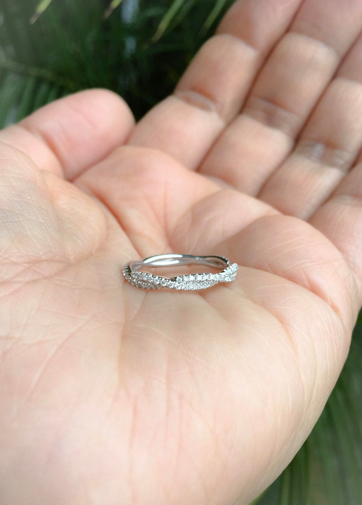 Lab Grown Diamond Delicate Full Eternity Twisted Ring/ 2.8 MM Women's Pave Intertwined Wedding Stacking/ Diamond Wave Band/ 14K 18K Platinum
