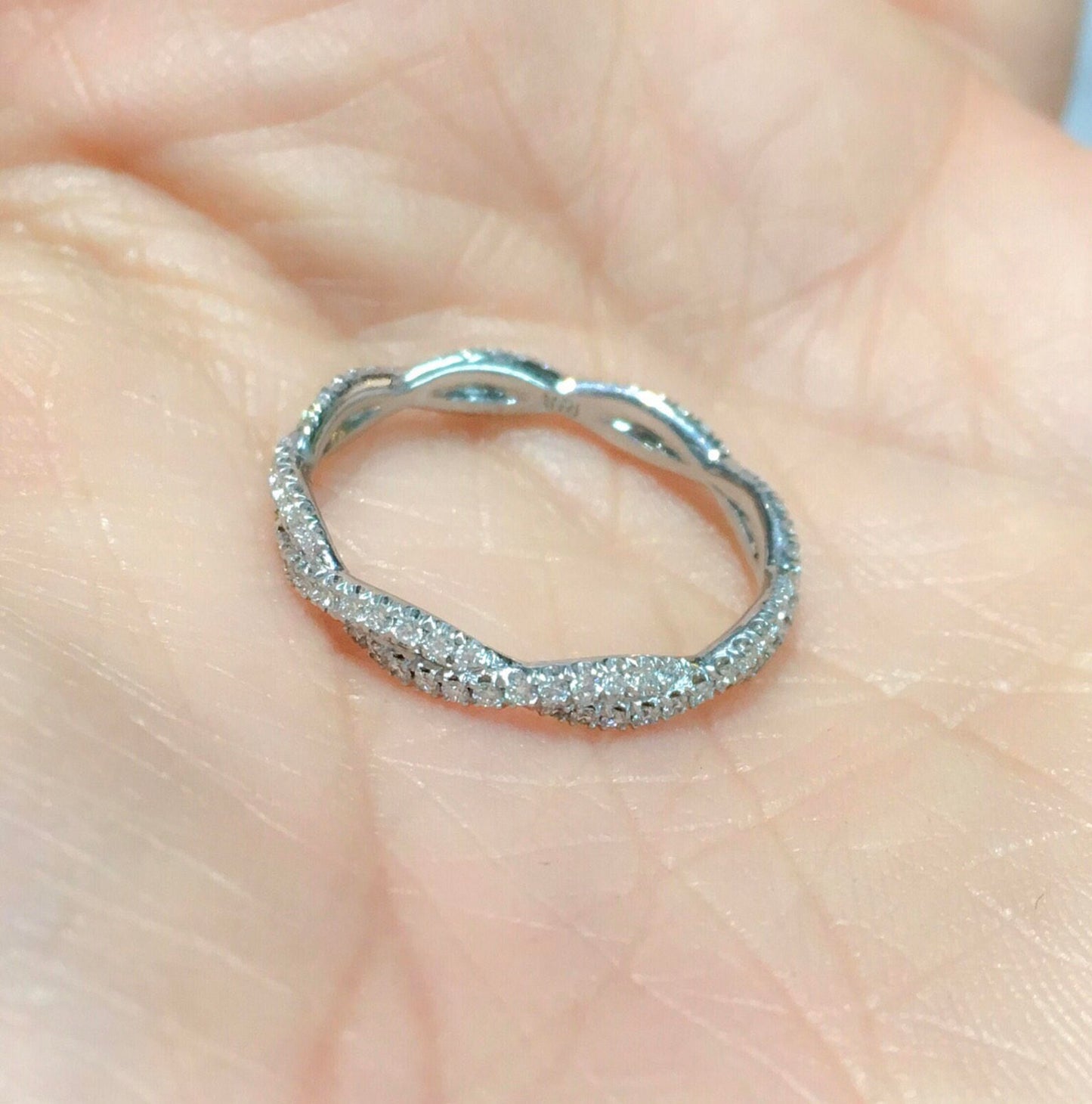 Lab Grown Diamond Delicate Full Eternity Twisted Ring/ 2.8 MM Women's Pave Intertwined Wedding Stacking/ Diamond Wave Band/ 14K 18K Platinum