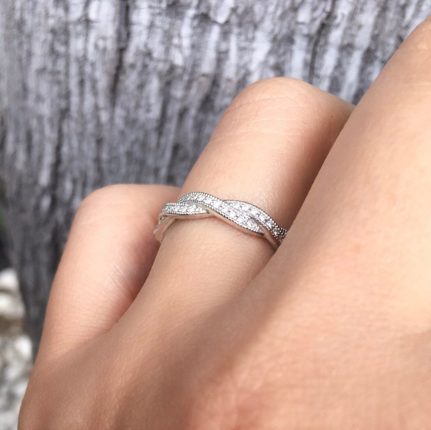 Twisted Diamond Ring/ 3.5mm Infinity Twist with Intertwined Diamond Waves/ Milgrain Full Eternity Natural Diamond Band/ Diamond Wedding Band