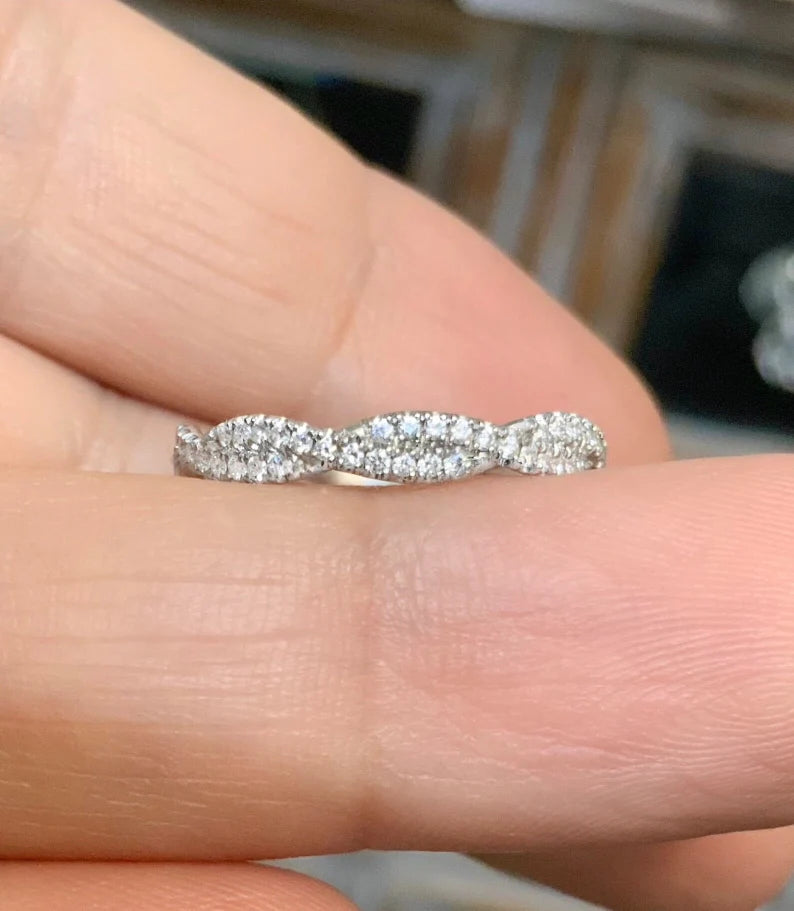 Lab Grown Diamond Women's Half Eternity Twist Ring/ 2.8 MM Twistband Pave Infinity/ Twisted Diamond Wedding Band Stacking/ 14K 18K Platinum