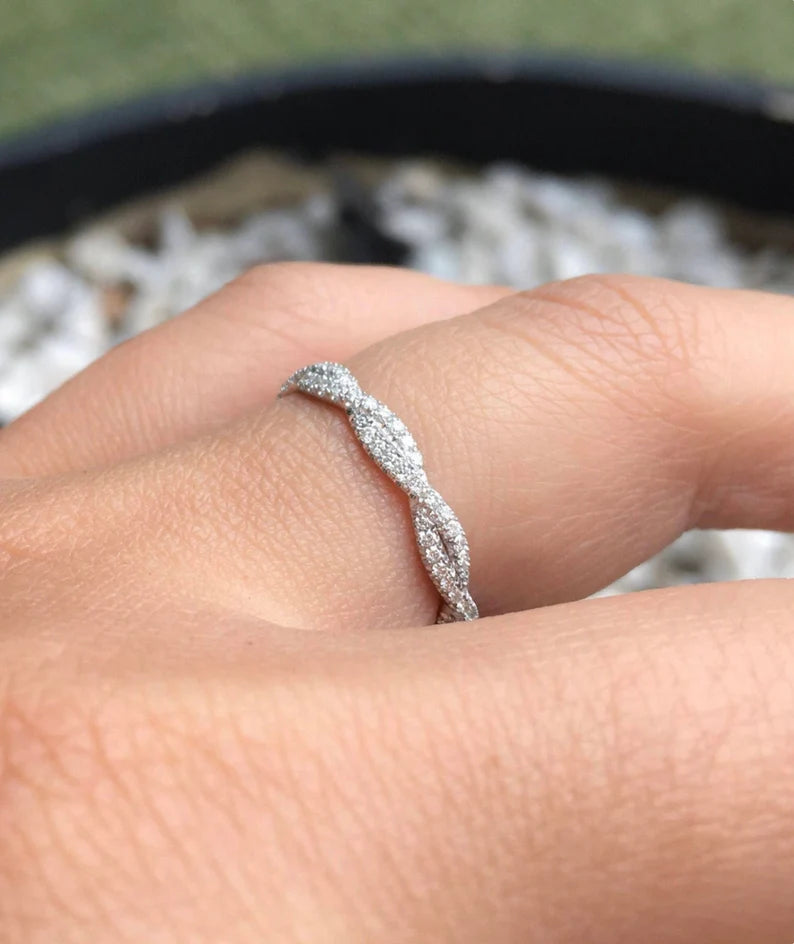 Lab Grown Diamond Women's Half Eternity Twist Ring/ 2.8 MM Twistband Pave Infinity/ Twisted Diamond Wedding Band Stacking/ 14K 18K Platinum