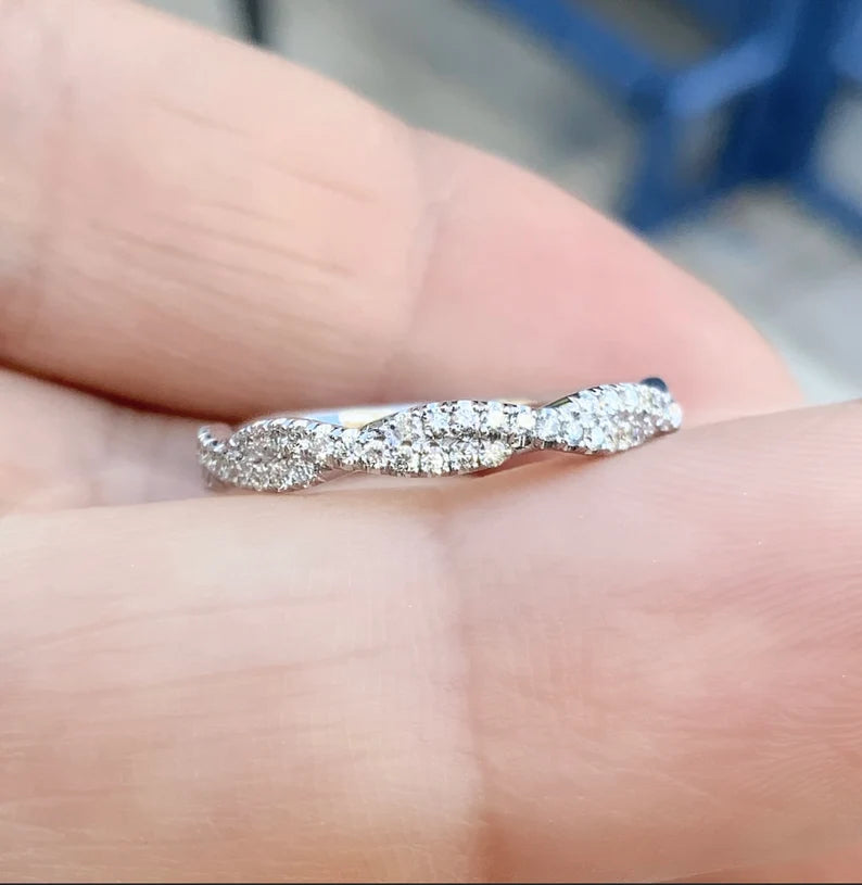 Lab Grown Diamond Women's Half Eternity Twist Ring/ 2.8 MM Twistband Pave Infinity/ Twisted Diamond Wedding Band Stacking/ 14K 18K Platinum