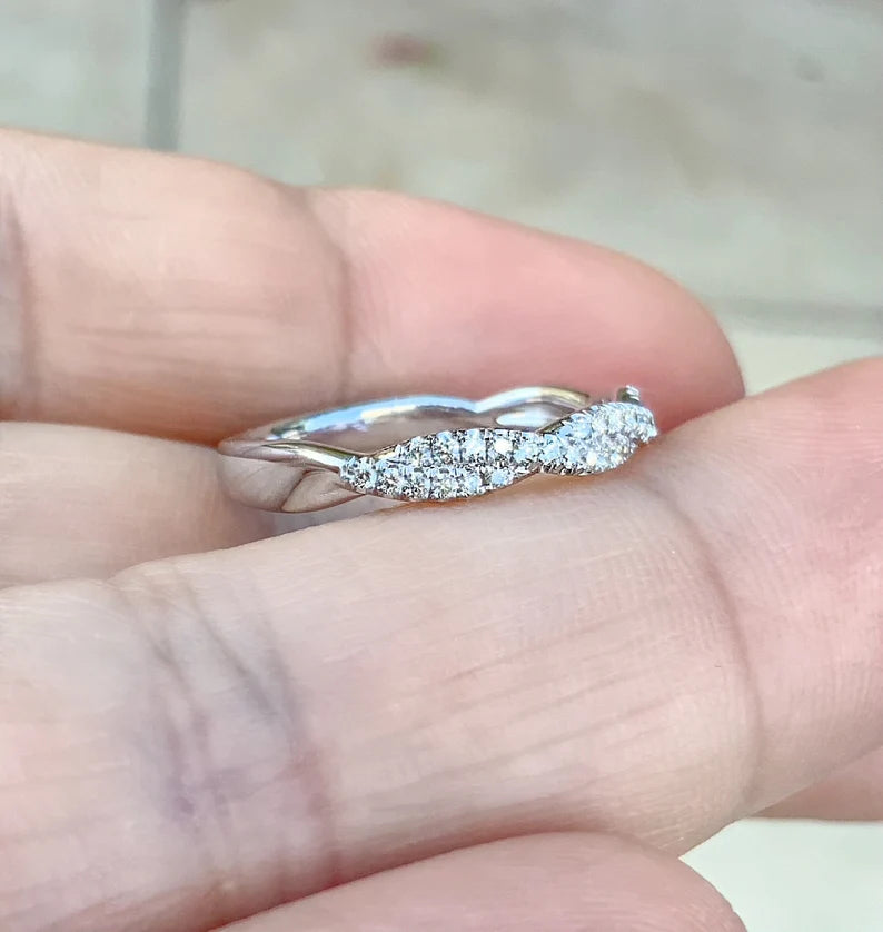 Lab Grown Diamond Women's Half Eternity Twist Ring/ 2.8 MM Twistband Pave Infinity/ Twisted Diamond Wedding Band Stacking/ 14K 18K Platinum
