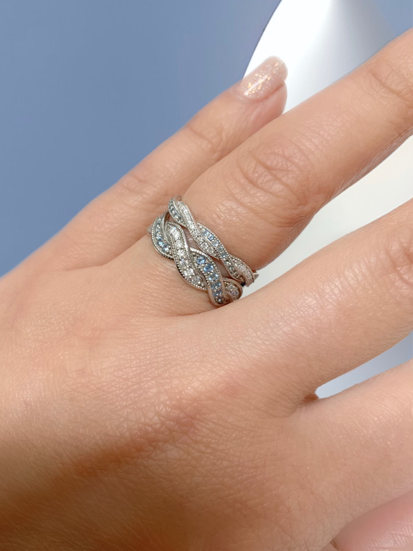 Reserved for Giovana/ Upgrade to 6mm Twisted Band with Natural Diamonds and Aquamarines