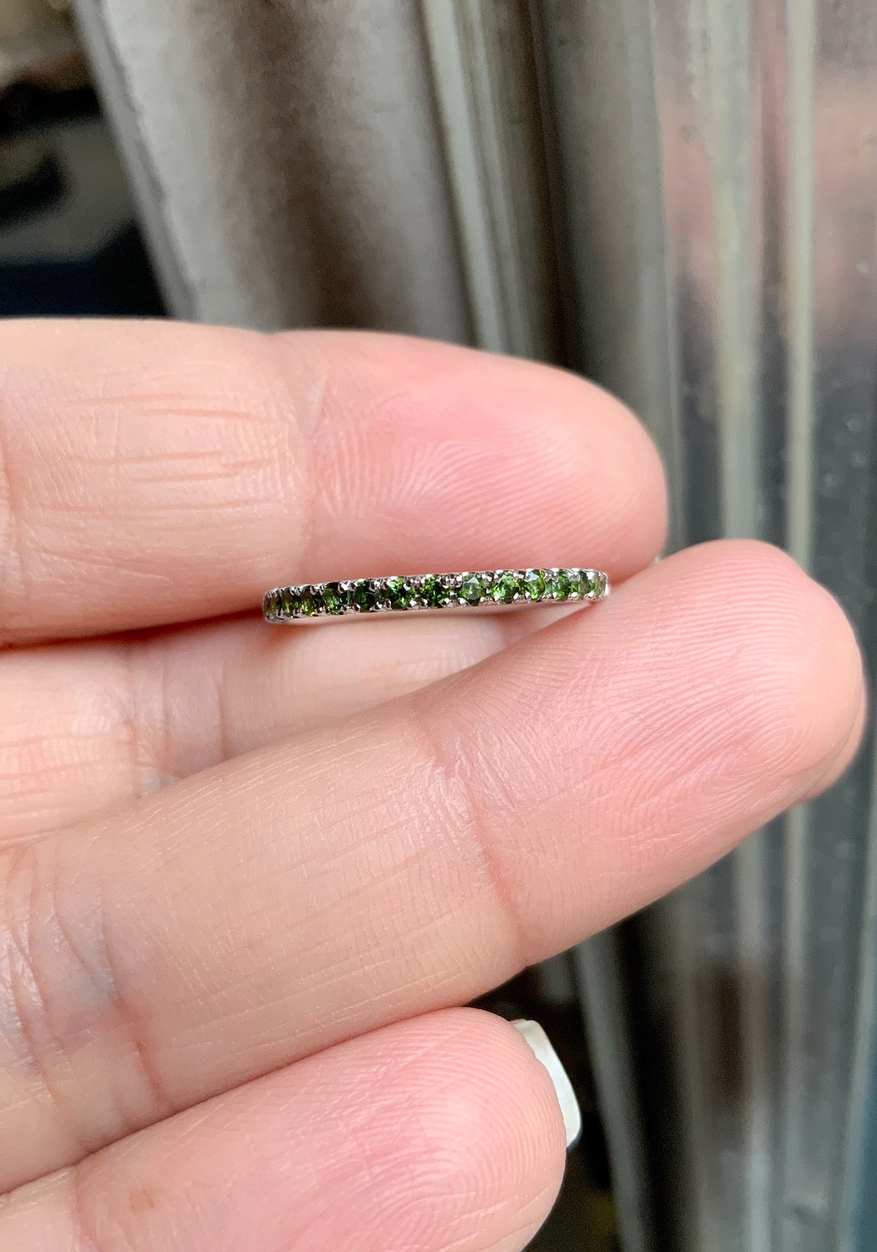 Green Tourmaline Pave Band/ 2mm Half Eternity Stacking Ring/ Tourmaline Wedding Band/ October Birthstone Ring/ Push Present Custom Jewelry
