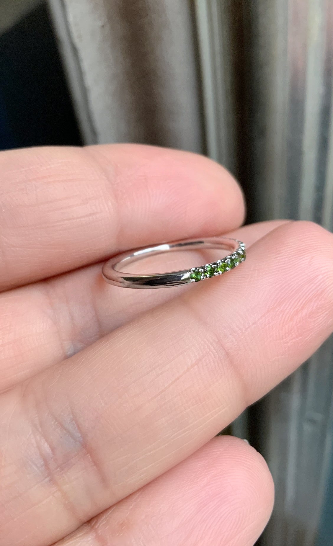 Green Tourmaline Pave Band/ 2mm Half Eternity Stacking Ring/ Tourmaline Wedding Band/ October Birthstone Ring/ Push Present Custom Jewelry