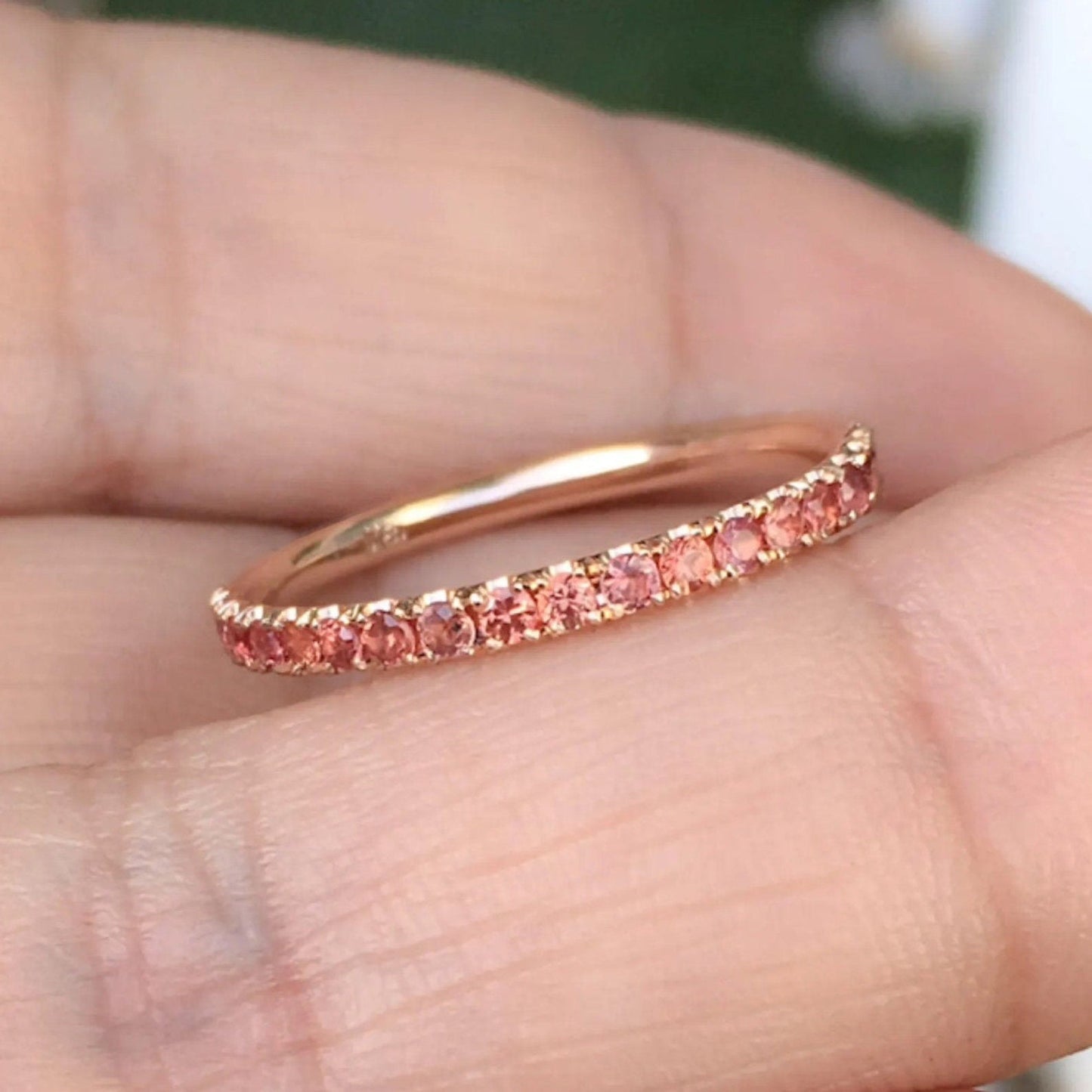 Reserved for Chrystal/ 2.3mm Half Eternity Stacking Ring with Padparadscha Orange Sapphires