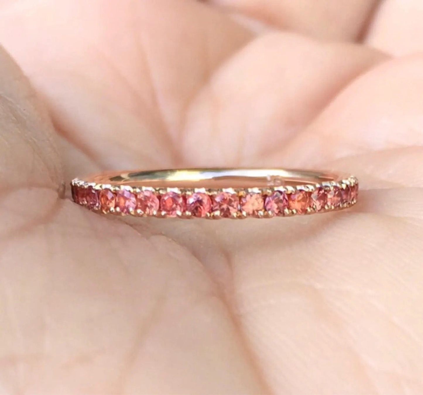 Reserved for Ami/ Set of TWO BANDS - One with Padparadsha Orange Sapphires, One with Aquamaraines