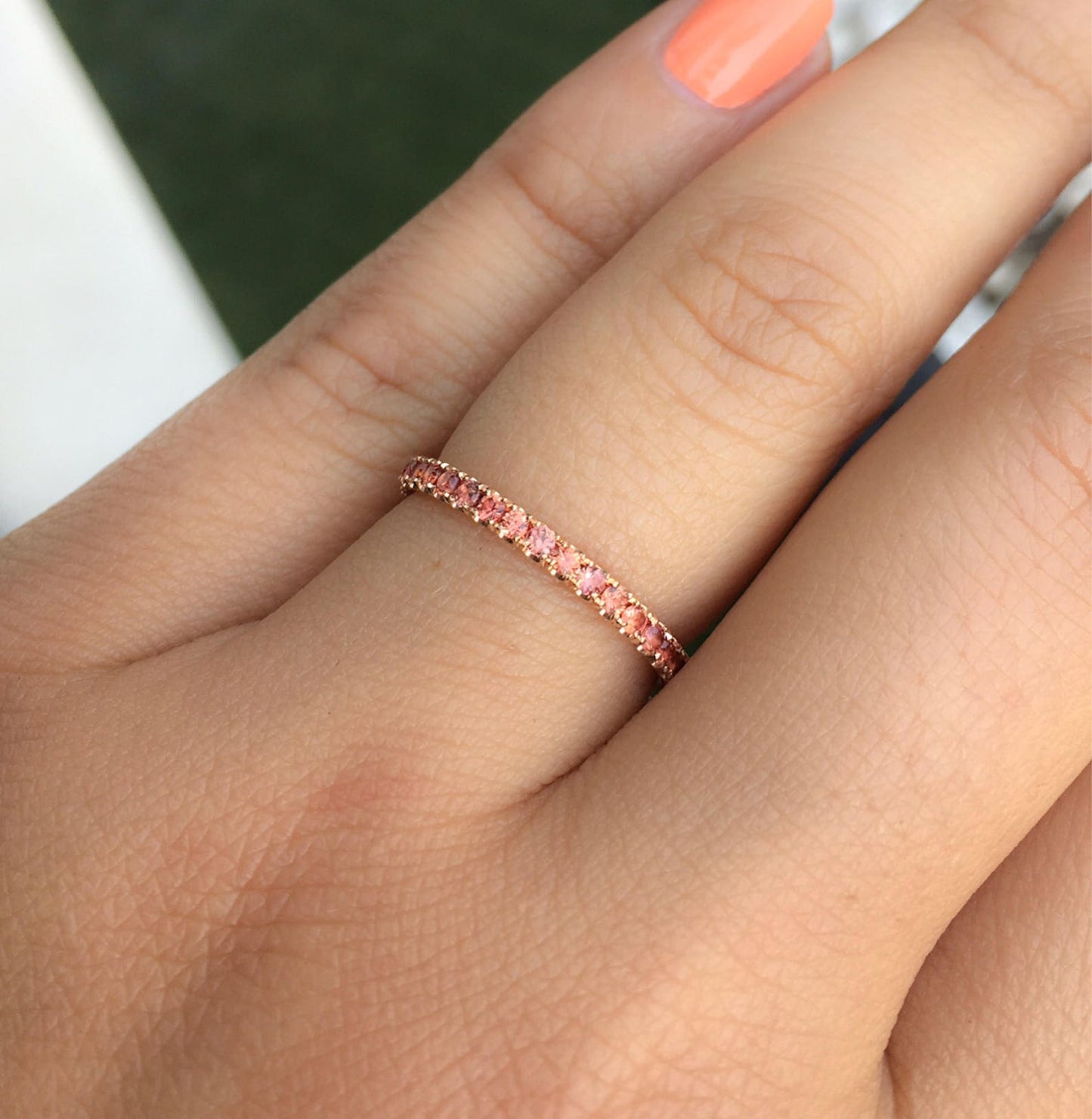 Reserved for Ami/ Set of TWO BANDS - One with Padparadsha Orange Sapphires, One with Aquamaraines