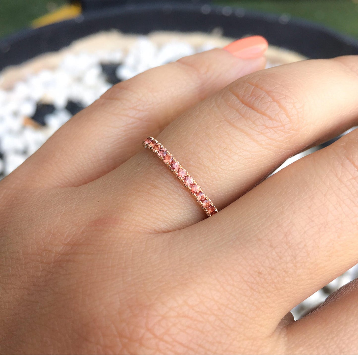 Reserved for Ami/ Set of TWO BANDS - One with Padparadsha Orange Sapphires, One with Aquamaraines