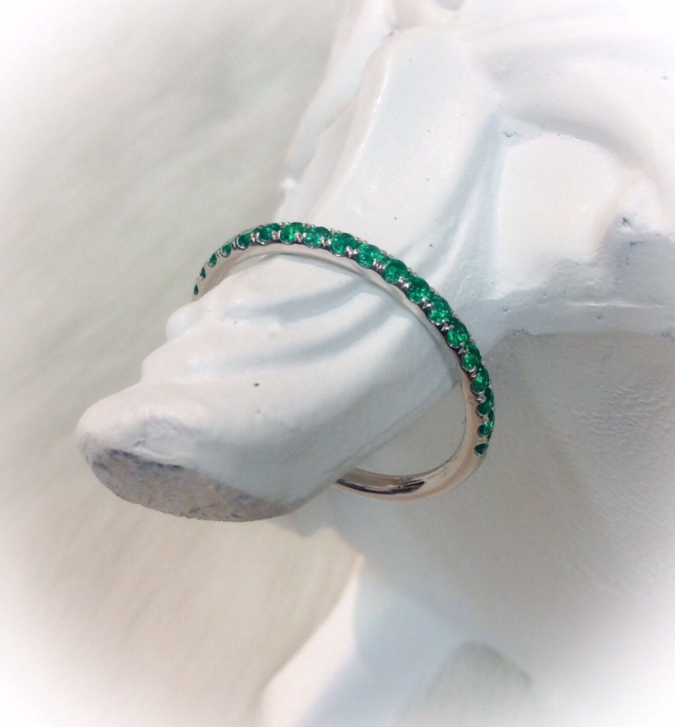 Ready to Ship 2mm Pave Half Eternity Emerald Stacking Band/ 14K White Gold, #6