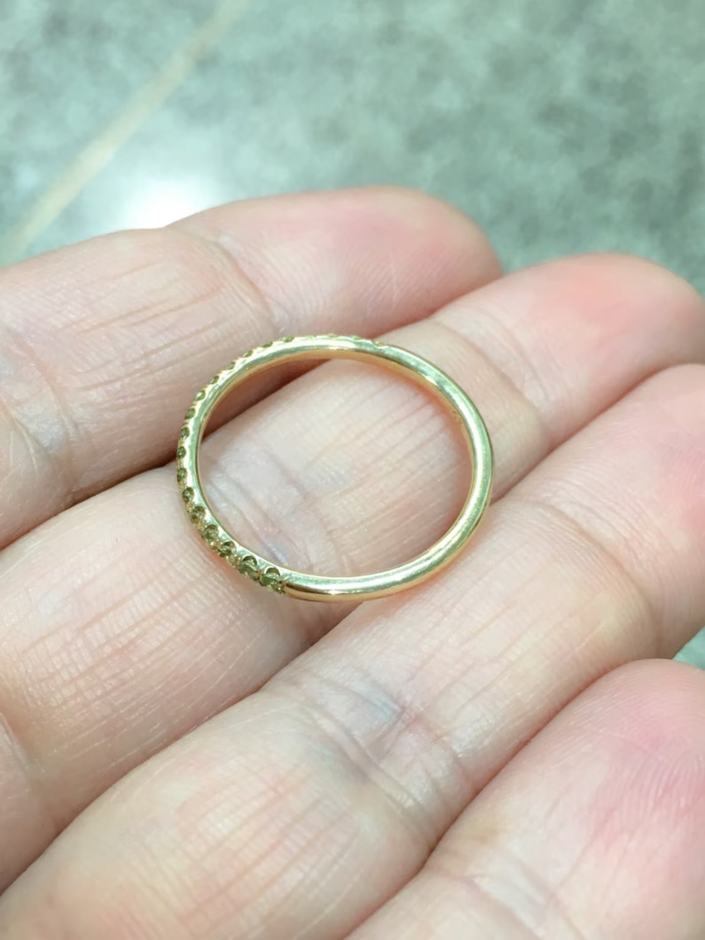 Peridot Band/ 1.8mm Pave Half Eternity Stacking Ring/ Wedding, Anniversary Band/ August Birthstone