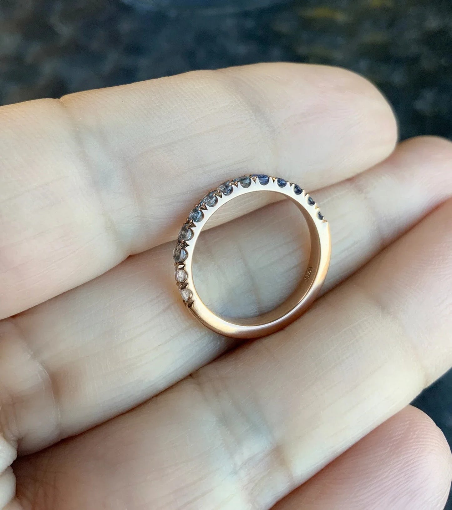 Reserved for Amber/ Diamond Wedding Band with Graduating Blue on Sides