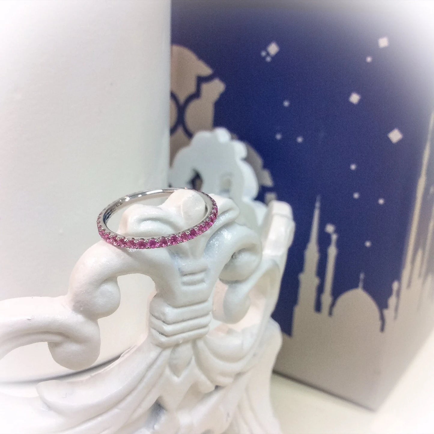 Pink Sapphire Band/ 1.5mm Pave Full Eternity Ring/ Blushing Bride Pink Sapphire Infinity Wedding Band/ September Birthstone Stacking Ring