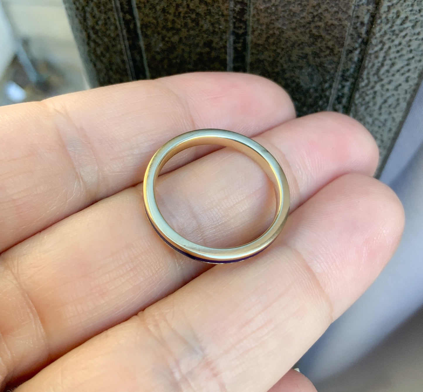 Navy Blue Enamel Band Ring/ 2.5mm Unisex Colored Enamel Stacking Ring/ His & Hers Enamel Wedding Band/ Solid Gold 10K, 14K, 18K or Platinum