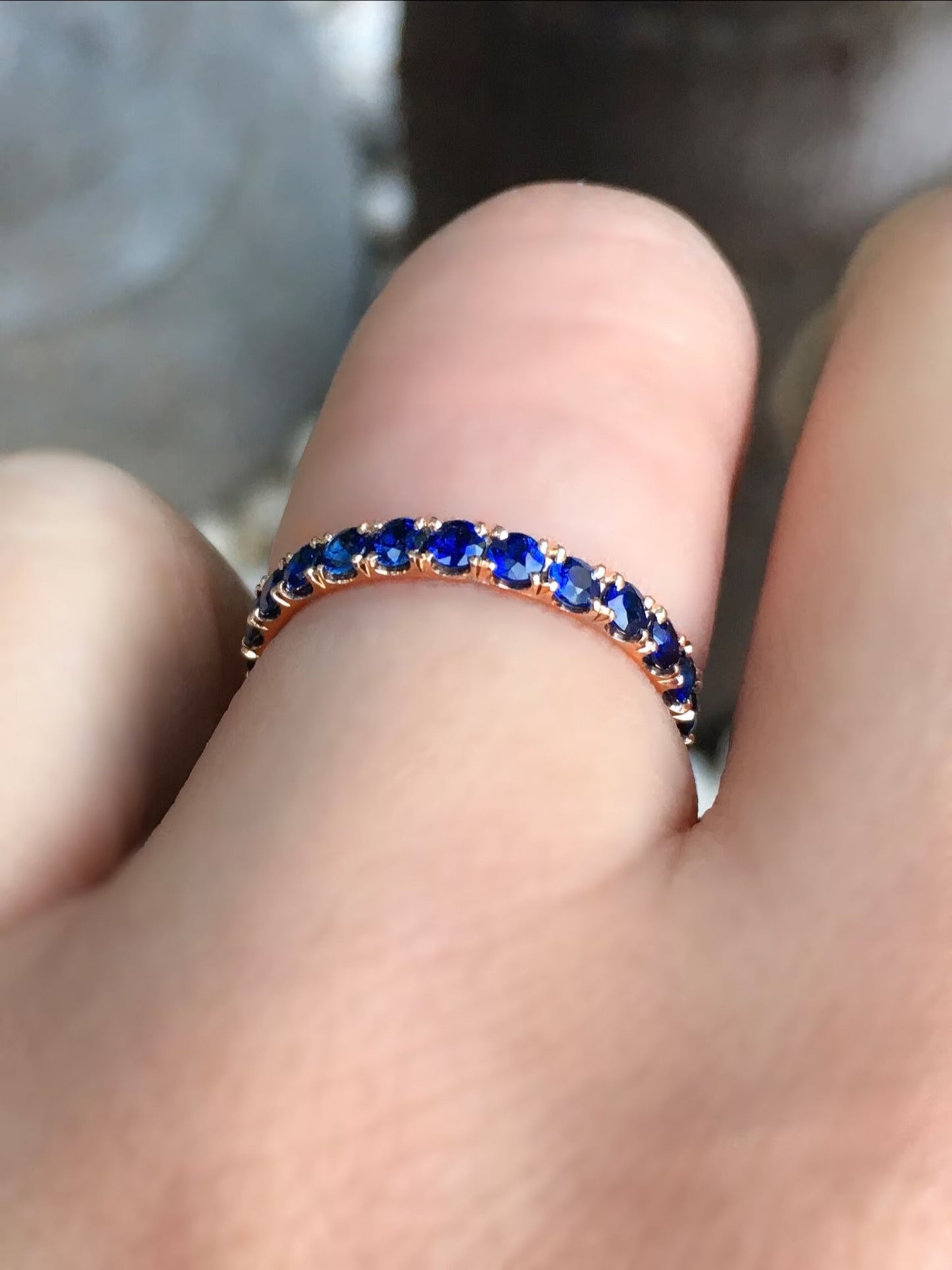 Blue Sapphire Band Full Eternity Pave Blue Sapphire Ring 2.3mm Blue Sapphire Wedding Guard Band Pave Blue Sapphire September Stacking Ring