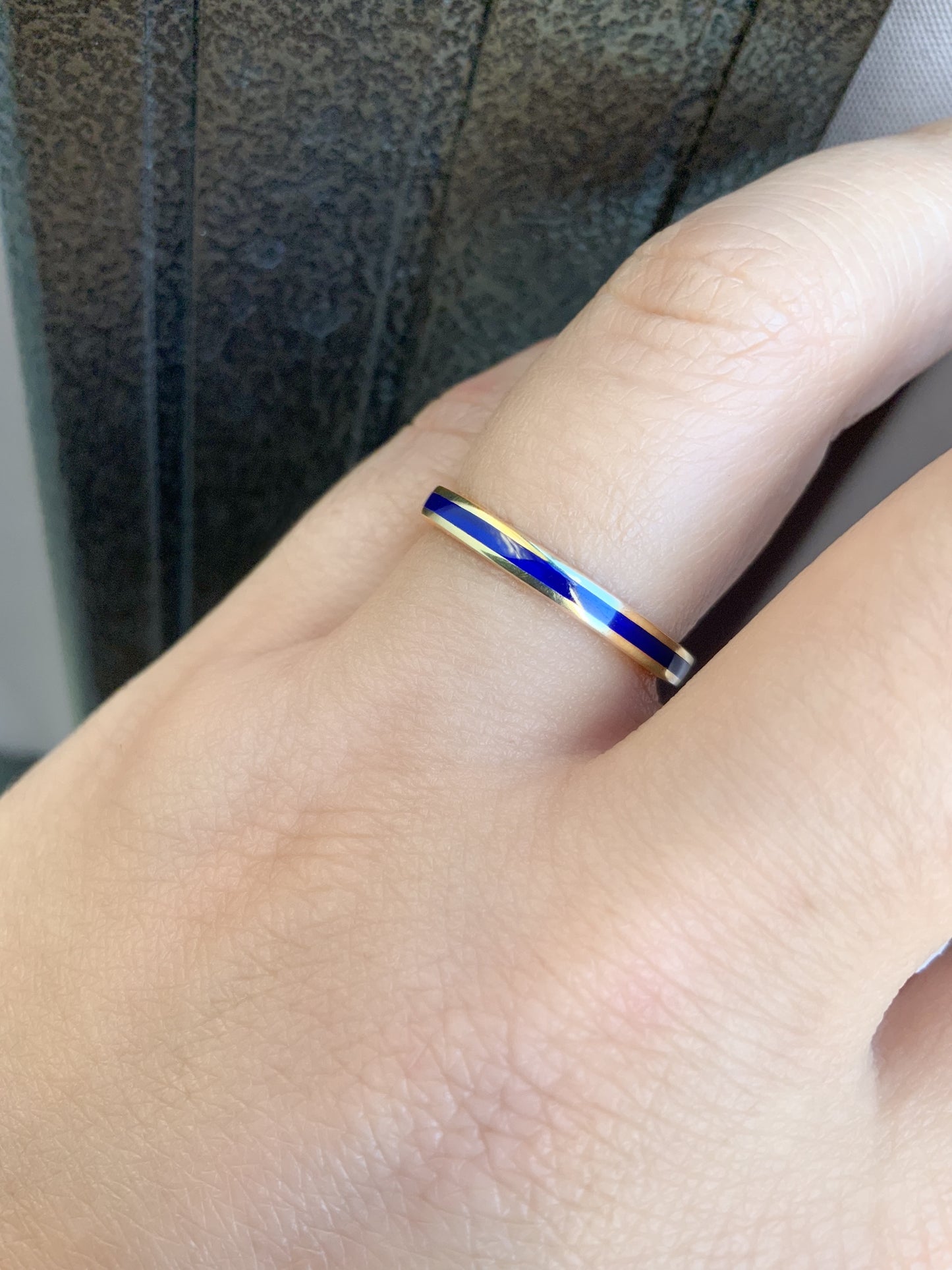 Navy Blue Enamel Band Ring/ 2.5mm Unisex Colored Enamel Stacking Ring/ His & Hers Enamel Wedding Band/ Solid Gold 10K, 14K, 18K or Platinum