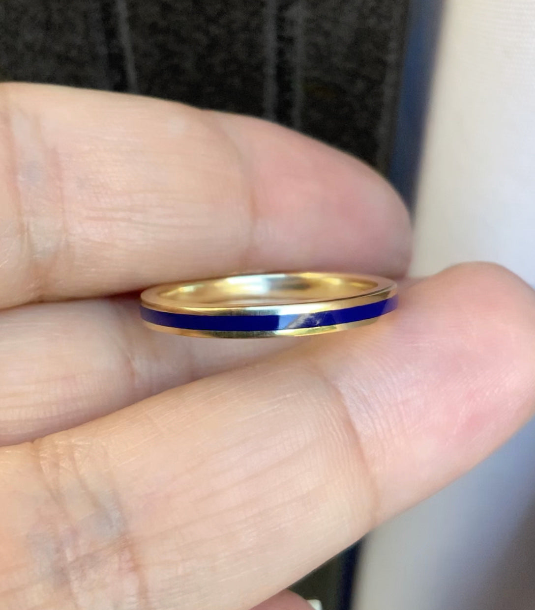 Navy Blue Enamel Band Ring/ 2.5mm Unisex Colored Enamel Stacking Ring/ His & Hers Enamel Wedding Band/ Solid Gold 10K, 14K, 18K or Platinum