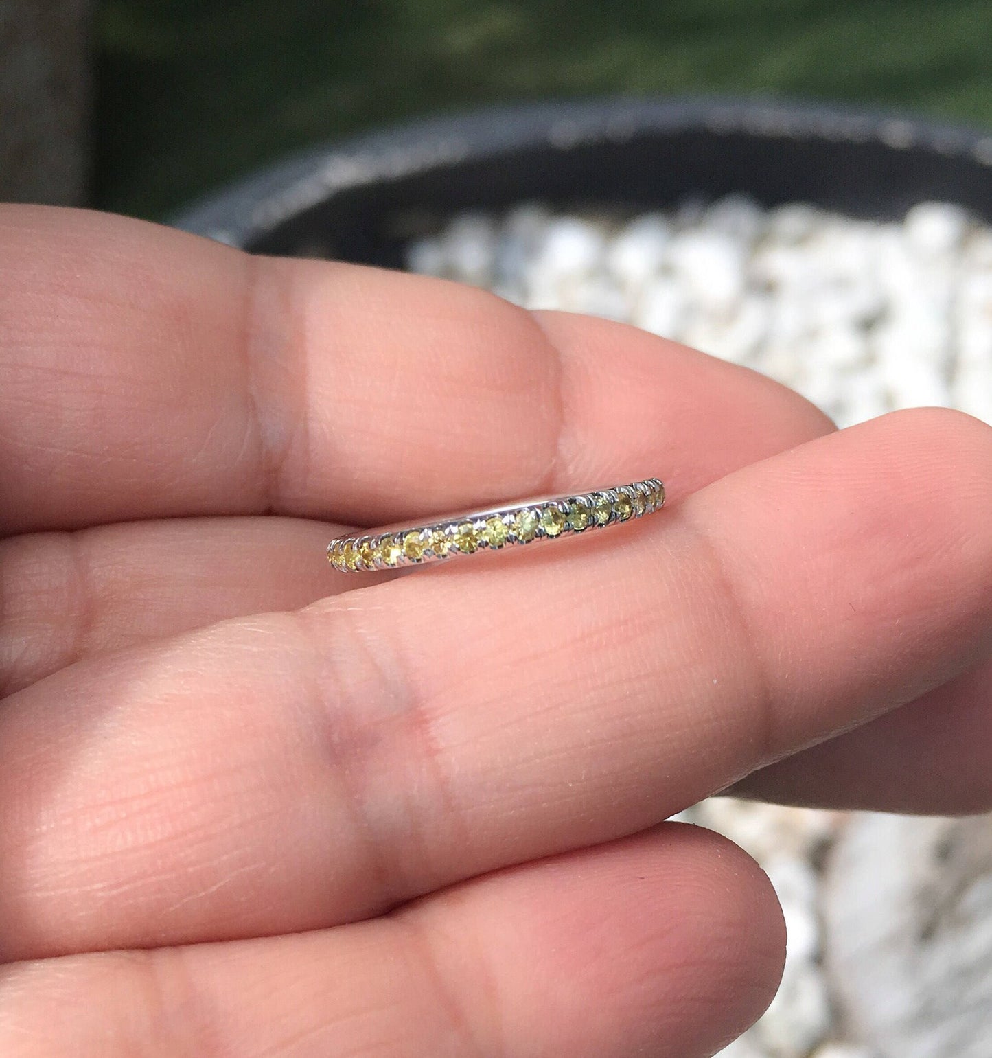 Yellow Sapphire Pave Half Eternity Ring/ 2mm Stacking Wedding Anniversary Band/ September Birthstone Ring