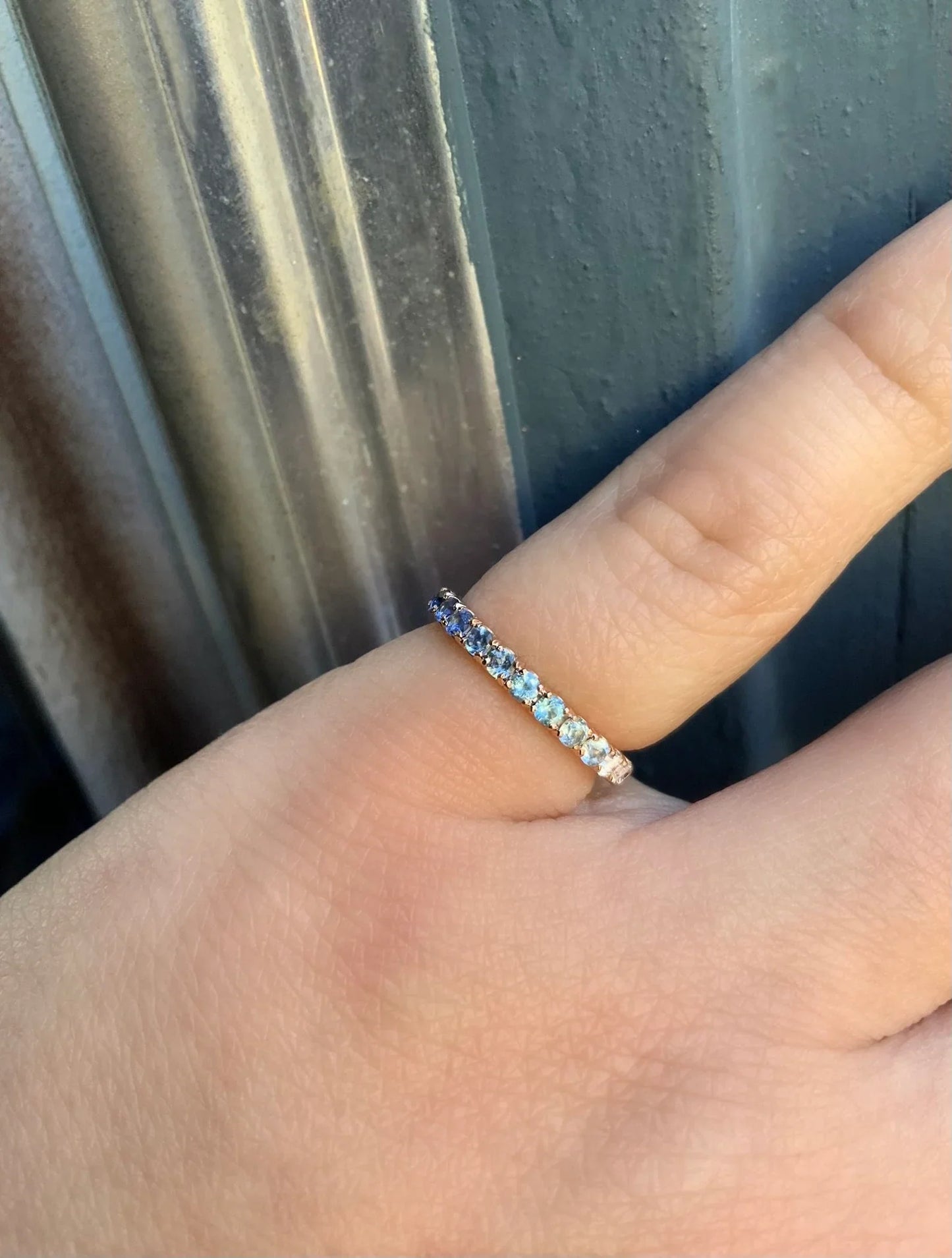 Reserved for Amber/ Diamond Wedding Band with Graduating Blue on Sides