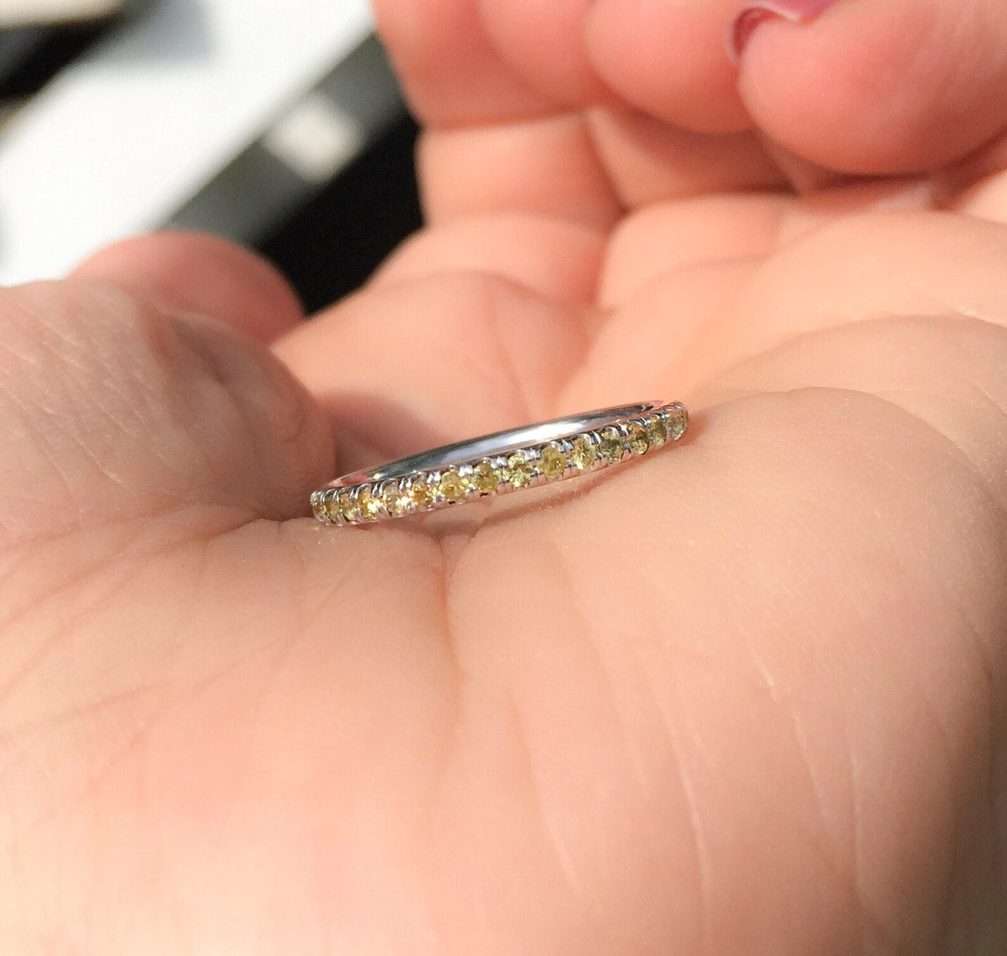 Yellow Sapphire Pave Half Eternity Ring/ 2mm Stacking Wedding Anniversary Band/ September Birthstone Ring