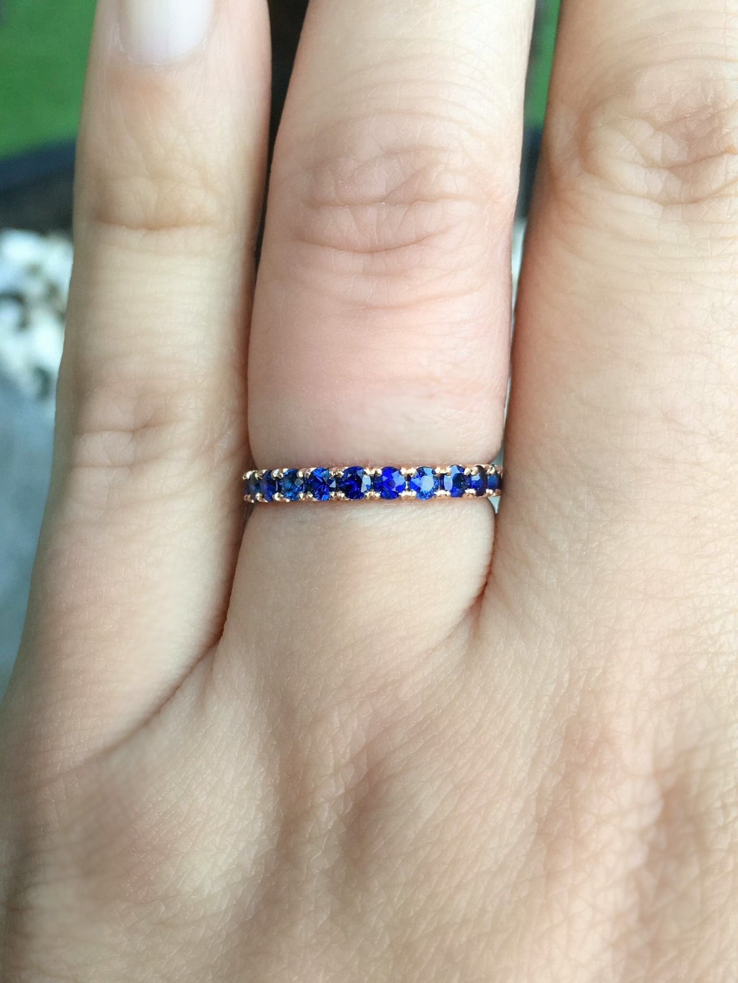 Blue Sapphire Band Full Eternity Pave Blue Sapphire Ring 2.3mm Blue Sapphire Wedding Guard Band Pave Blue Sapphire September Stacking Ring
