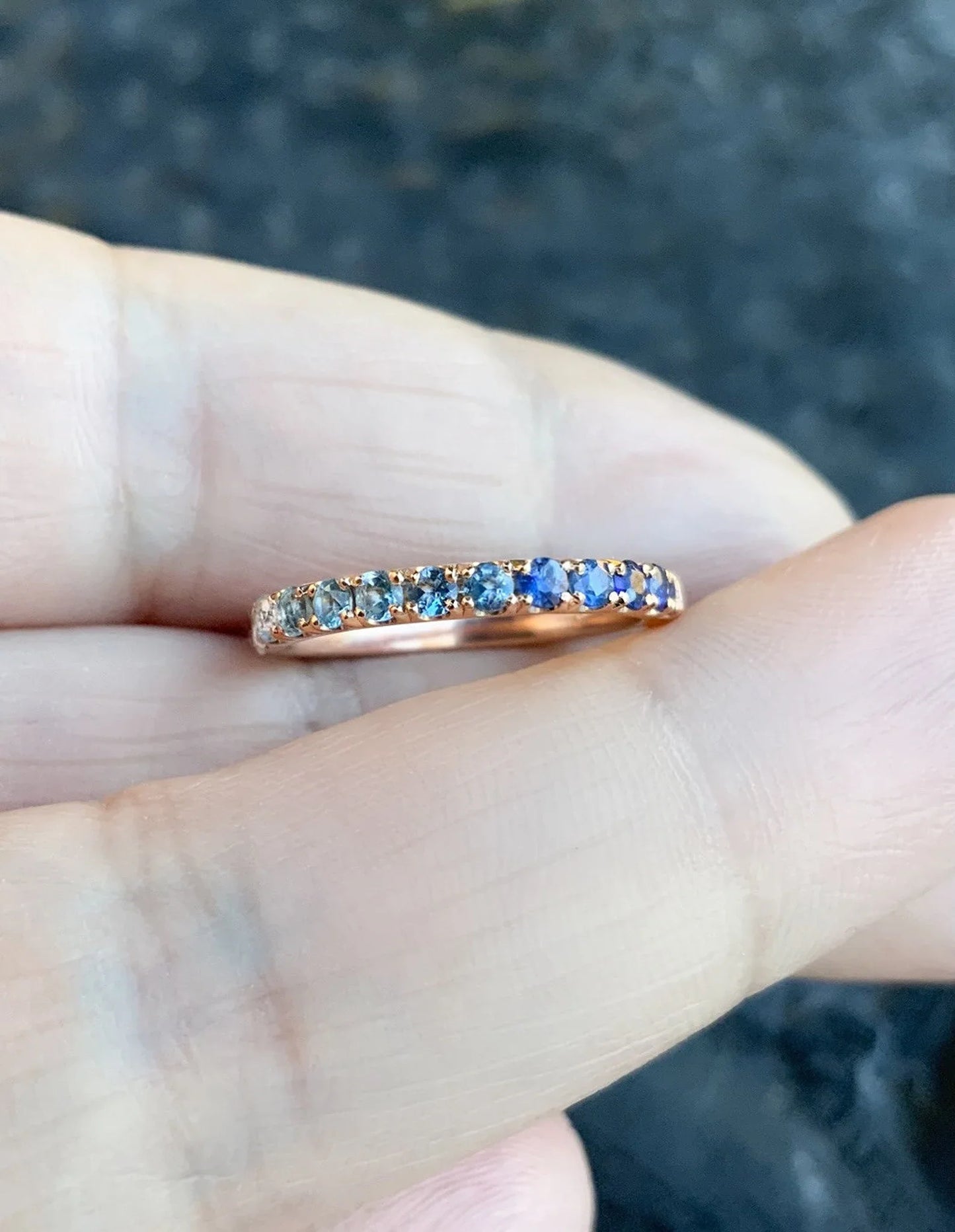 Reserved for Amber/ Diamond Wedding Band with Graduating Blue on Sides