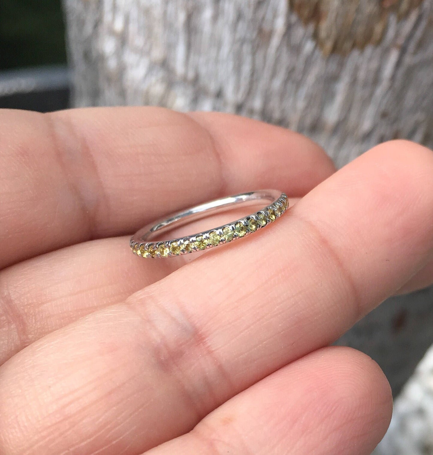 Yellow Sapphire Pave Half Eternity Ring/ 2mm Stacking Wedding Anniversary Band/ September Birthstone Ring