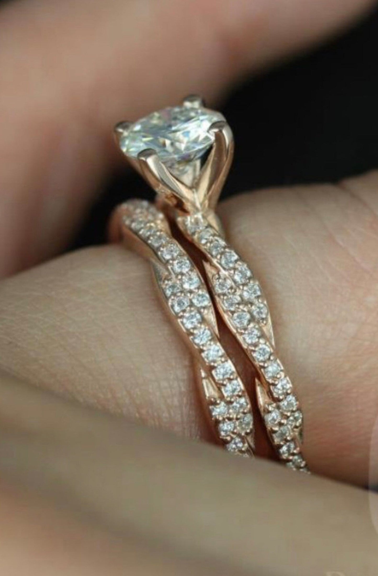 Reserved for Jessica/ 3rd and Last PAYMENT/ 18K Moissanite Bridal Set/ Both Center and Accent Stones are Certified Charles & Colvard Forever One Moissanites