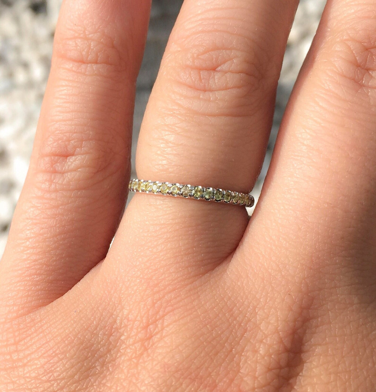 Yellow Sapphire Pave Half Eternity Ring/ 2mm Stacking Wedding Anniversary Band/ September Birthstone Ring