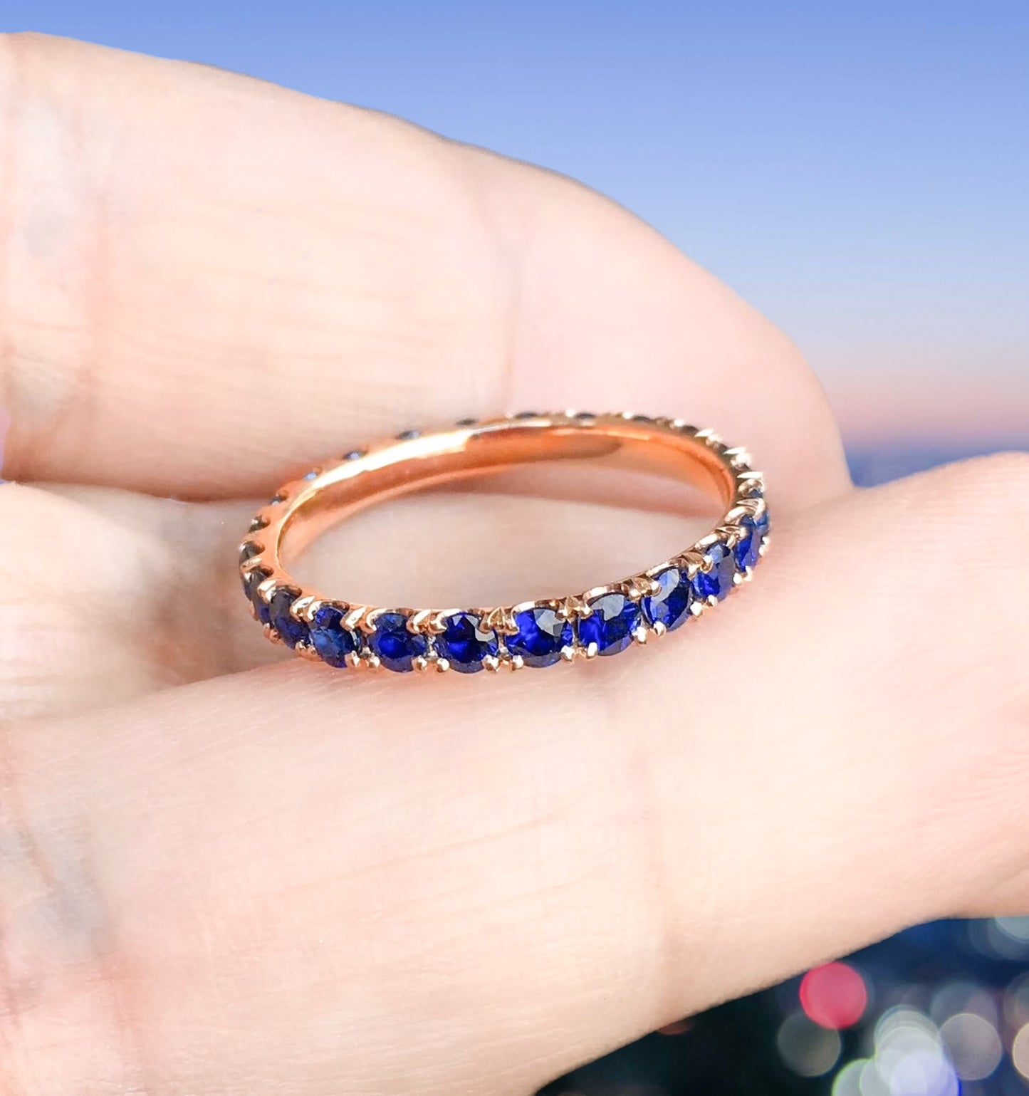 Blue Sapphire Band Full Eternity Pave Blue Sapphire Ring 2.3mm Blue Sapphire Wedding Guard Band Pave Blue Sapphire September Stacking Ring