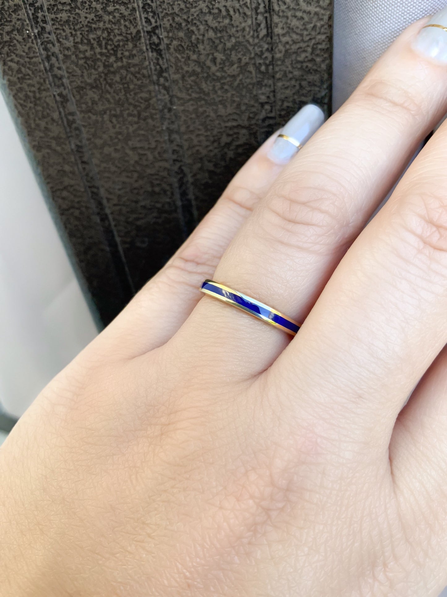 Navy Blue Enamel Band Ring/ 2.5mm Unisex Colored Enamel Stacking Ring/ His & Hers Enamel Wedding Band/ Solid Gold 10K, 14K, 18K or Platinum