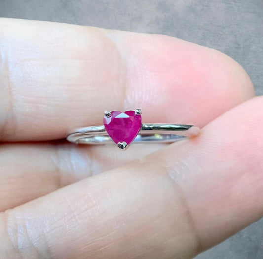 Ruby Heart Ring/ Solitaire Proposal Ring/ Heart Cut Ruby Engagement Ring/ Pink Red Heart Shaped Ruby July Birthstone Ring/ 14K 18K Platinum