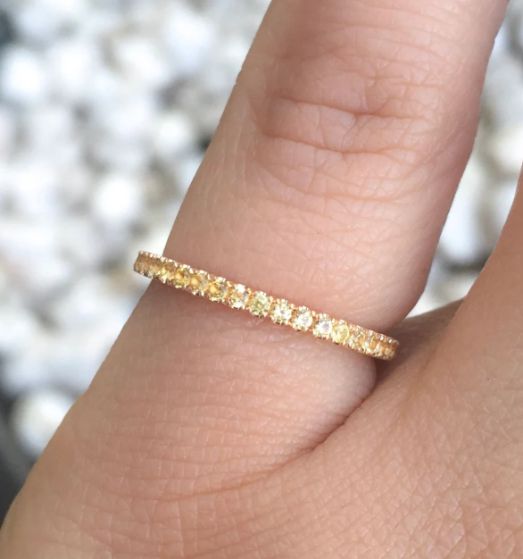 Yellow Sapphire Band Full Eternity Pave Sapphire Band Yellow Sapphire Wedding Ring Anniversary 1.7mm Yellow Sapphire Infinity September Band