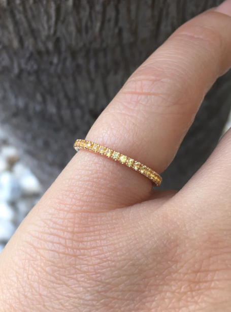 Yellow Sapphire Band Full Eternity Pave Sapphire Band Yellow Sapphire Wedding Ring Anniversary 1.7mm Yellow Sapphire Infinity September Band