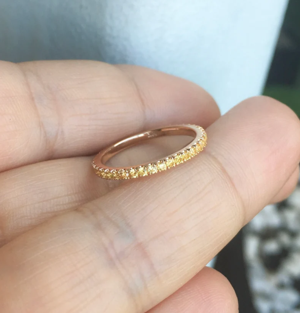 Yellow Sapphire Band Full Eternity Pave Sapphire Band Yellow Sapphire Wedding Ring Anniversary 1.7mm Yellow Sapphire Infinity September Band