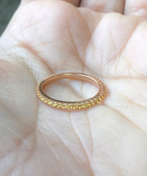Yellow Sapphire Band Full Eternity Pave Sapphire Band Yellow Sapphire Wedding Ring Anniversary 1.7mm Yellow Sapphire Infinity September Band