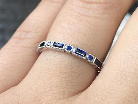 Blue Sapphire Baguette Dot Band